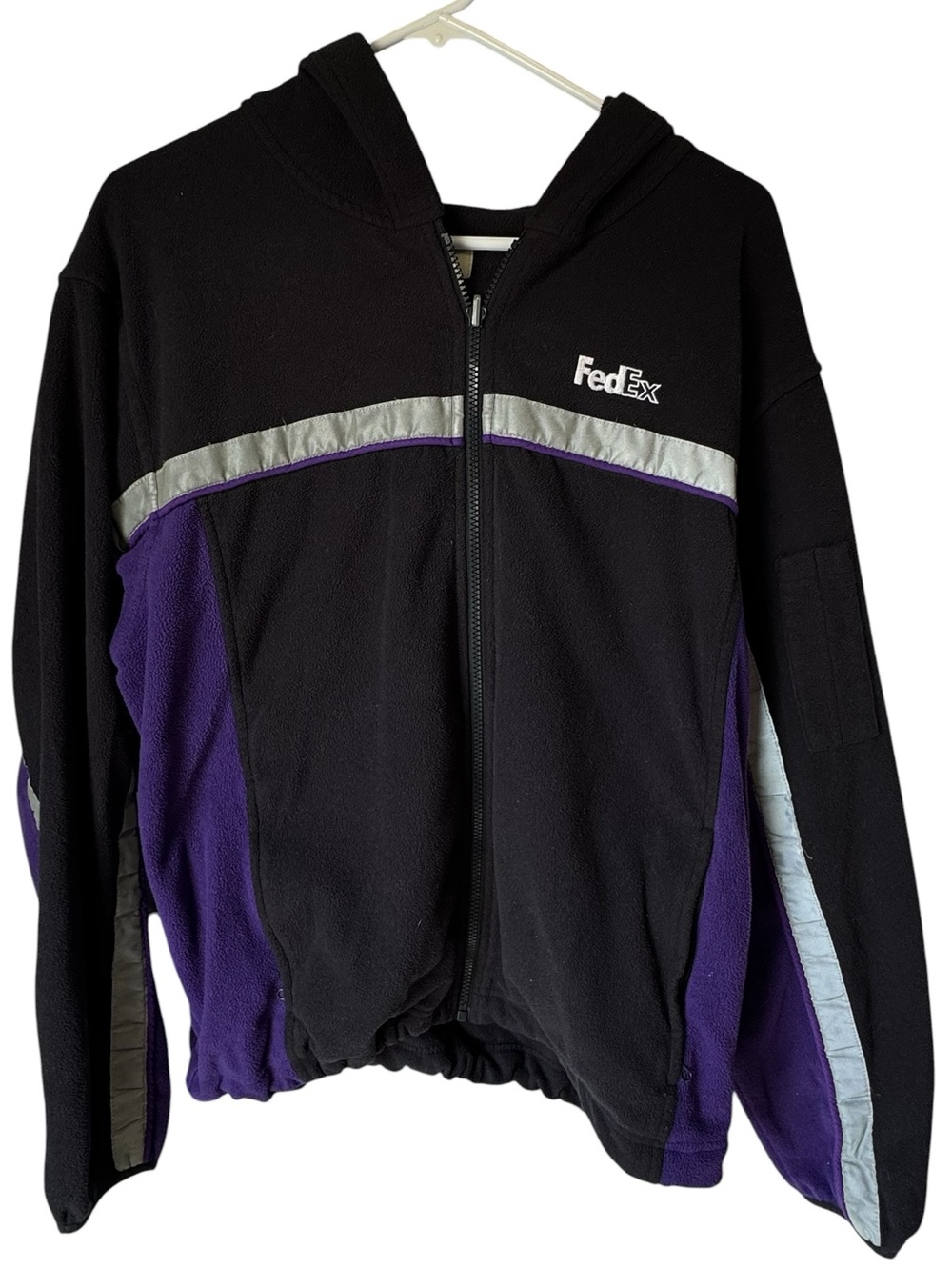 FedEx Employee Black & Purple Hooded Fleece Jacket w/ Reflective Trim Men’s L